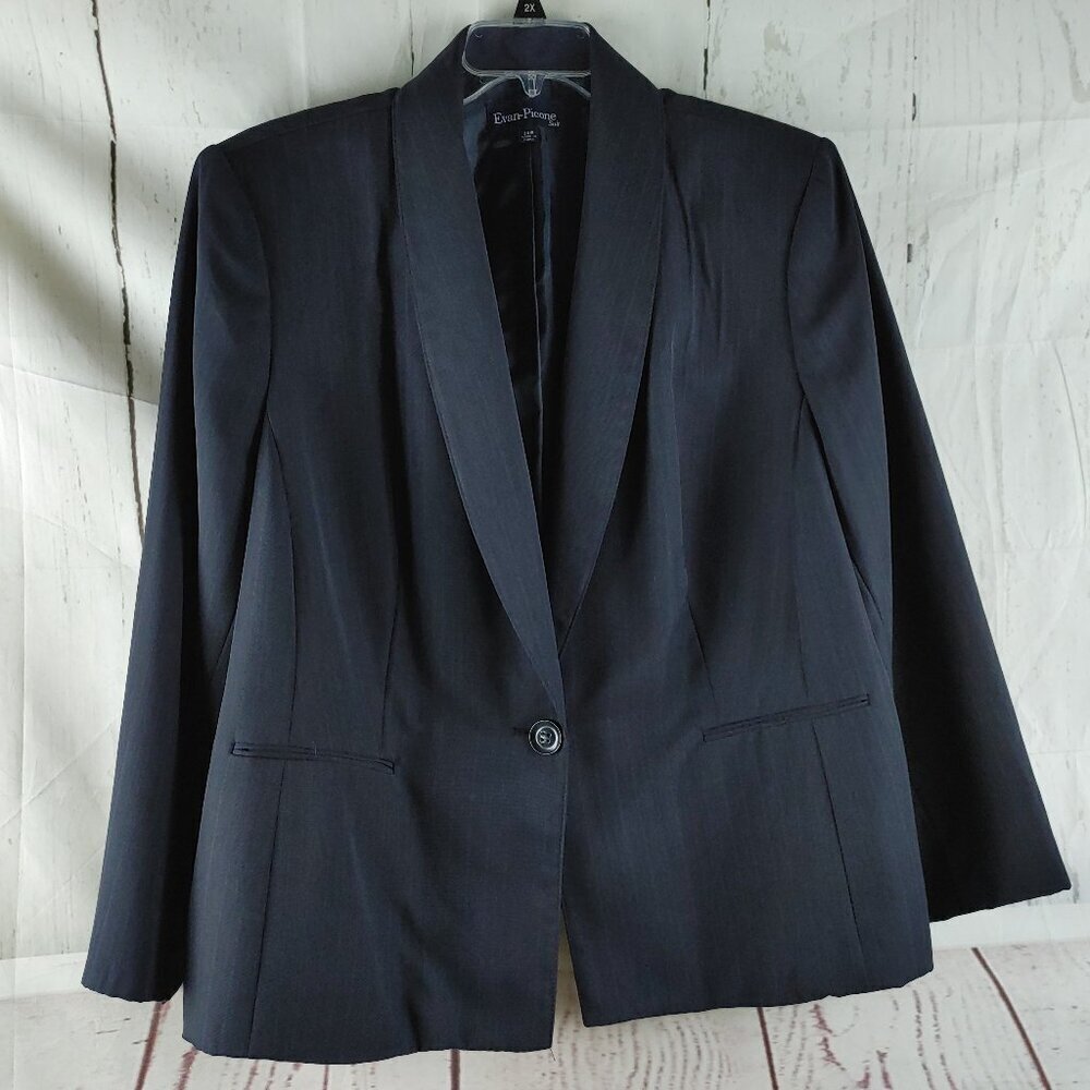 Evan Picone Suit Plus Size 24W Charcoal Striped 1 Button Lined Suit Blazer